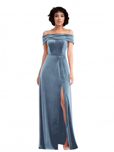 Purchase Long Sleeveless Off the Shoulder Stretch Velvet Maxi Evening Dress Canada