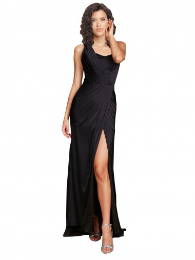 Purchase Long Sleeveless One Shoulder A-Line Silky Satin Sexy Evening Gown Canada