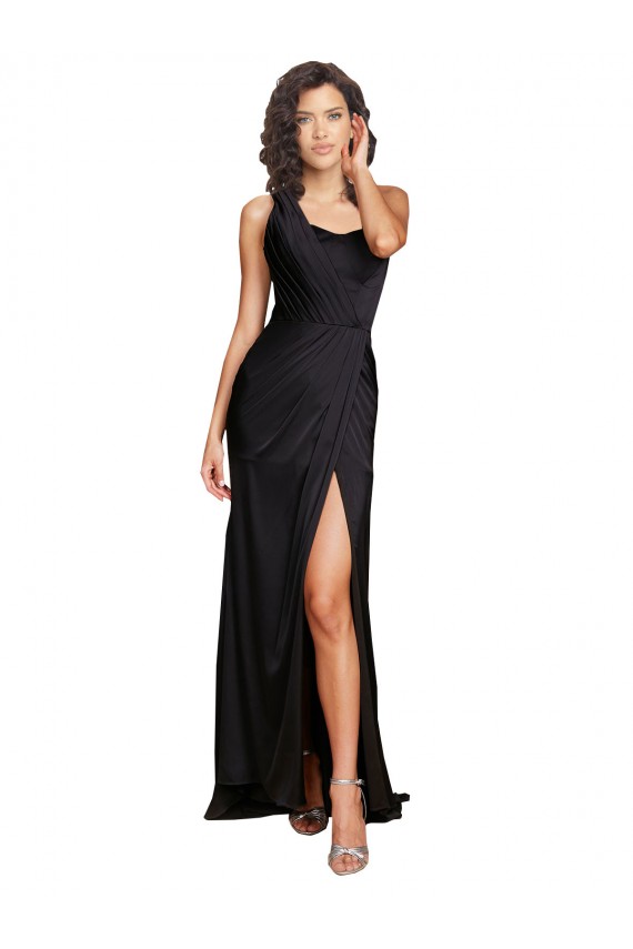 Purchase Long Sleeveless One Shoulder A-Line Silky Satin Sexy Evening Gown Canada