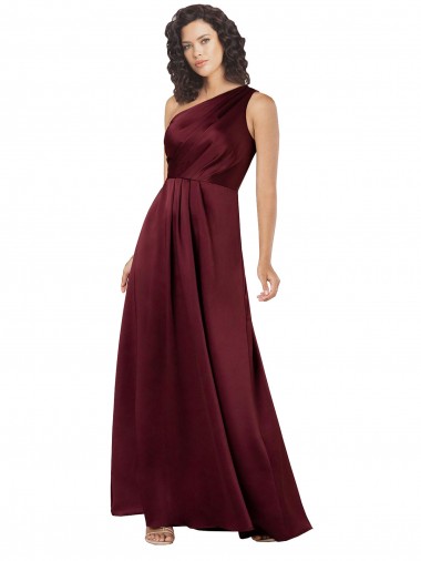 Purchase Long Sleeveless One Shoulder A-Line Silky Satin Burgundy Evening Dress Canada