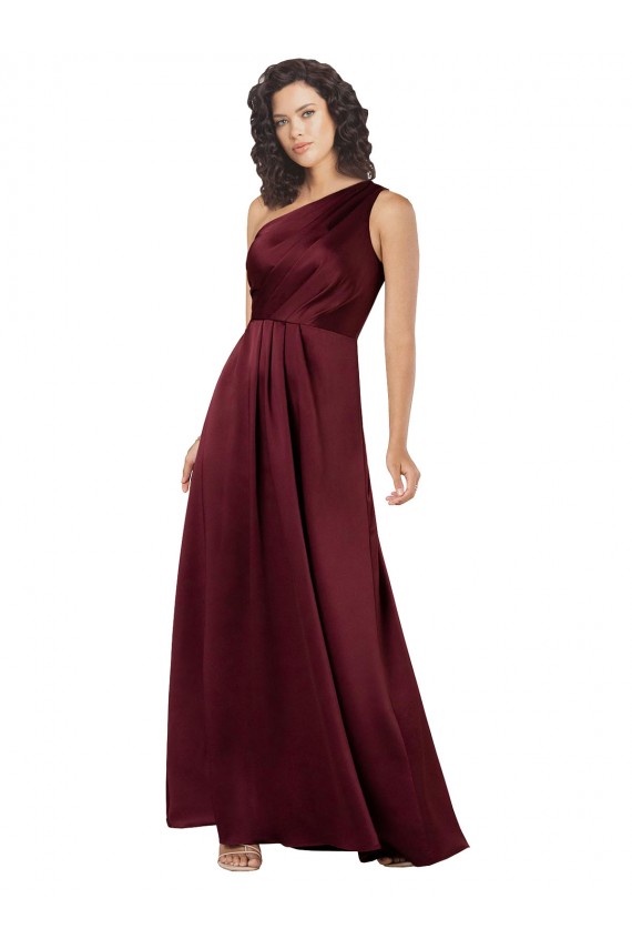 Purchase Long Sleeveless One Shoulder A-Line Silky Satin Burgundy Evening Dress Canada