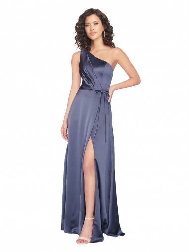 Purchase Long Sleeveless One Shoulder A-Line Silky Satin Dusk Evening Dress Canada