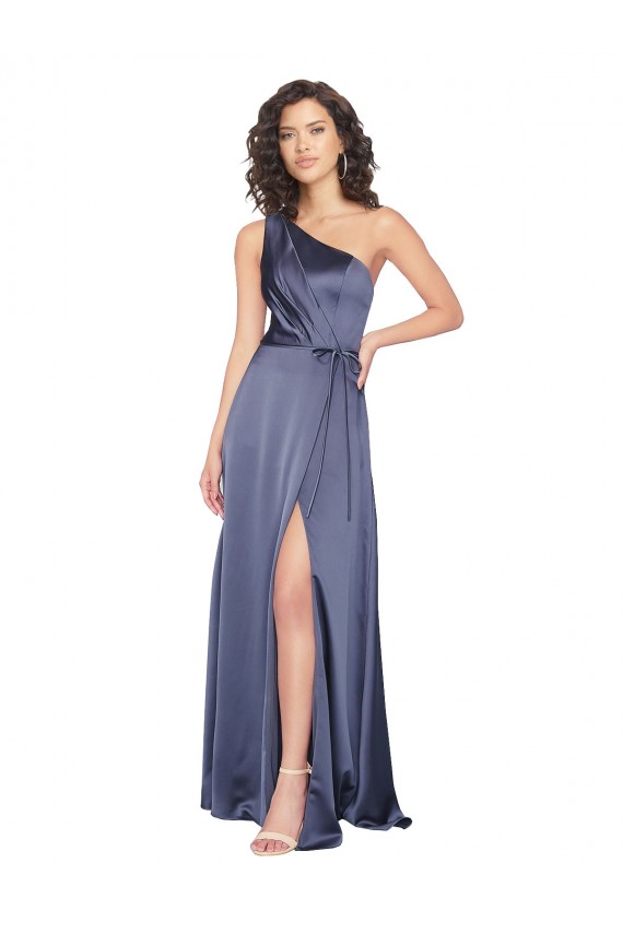 Purchase Long Sleeveless One Shoulder A-Line Silky Satin Dusk Evening Dress Canada