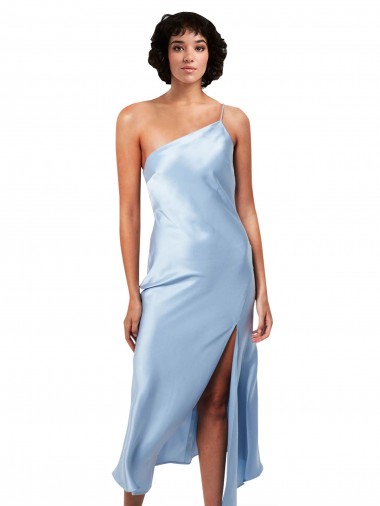 Purchase Midi Length Sleeveless One Shoulder A-Line Silky Satin Evening Dress Canada