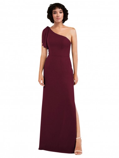 Purchase Long Sleeveless One Shoulder A-Line Soft Chiffon Burgundy Evening Dress Canada