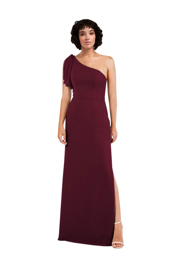 Purchase Long Sleeveless One Shoulder A-Line Soft Chiffon Burgundy Evening Dress Canada