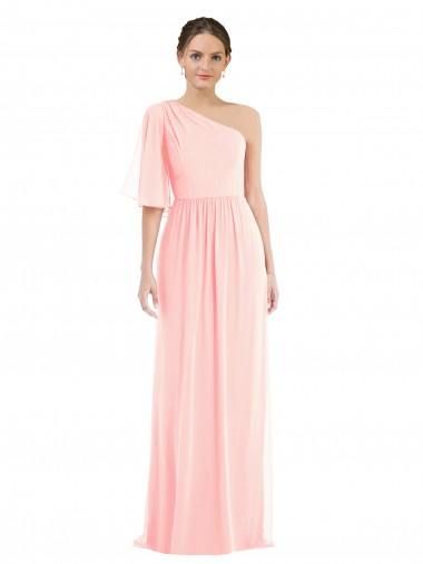 Purchase Long Bell Sleeves One Shoulder A-Line Soft Chiffon Maxi Evening Dress Canada