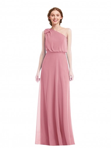 Purchase Long Sleeveless One Shoulder A-Line Soft Chiffon Skin Pink Maxi Evening Dress Canada