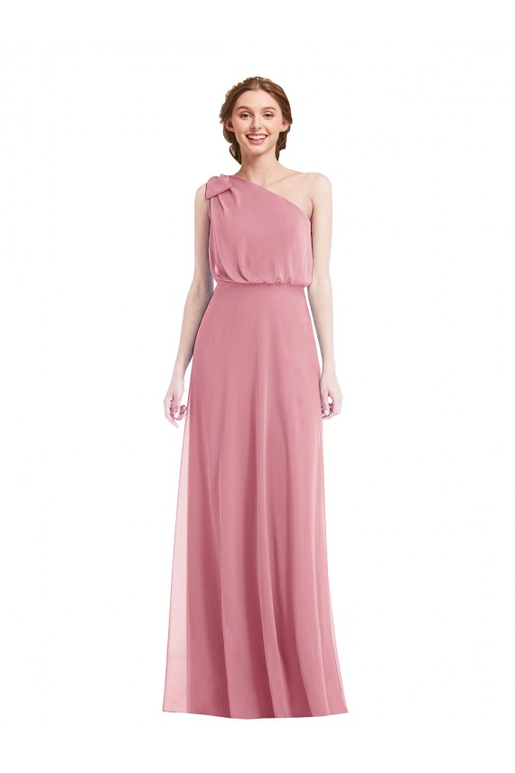 Purchase Long Sleeveless One Shoulder A-Line Soft Chiffon Skin Pink Maxi Evening Dress Canada
