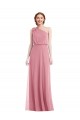 Purchase Long Sleeveless One Shoulder A-Line Soft Chiffon Skin Pink Maxi Evening Dress Canada