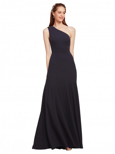 Purchase Long Sleeveless One Shoulder A-Line Stretch Crepe Dark Navy Evening Dresses Canada