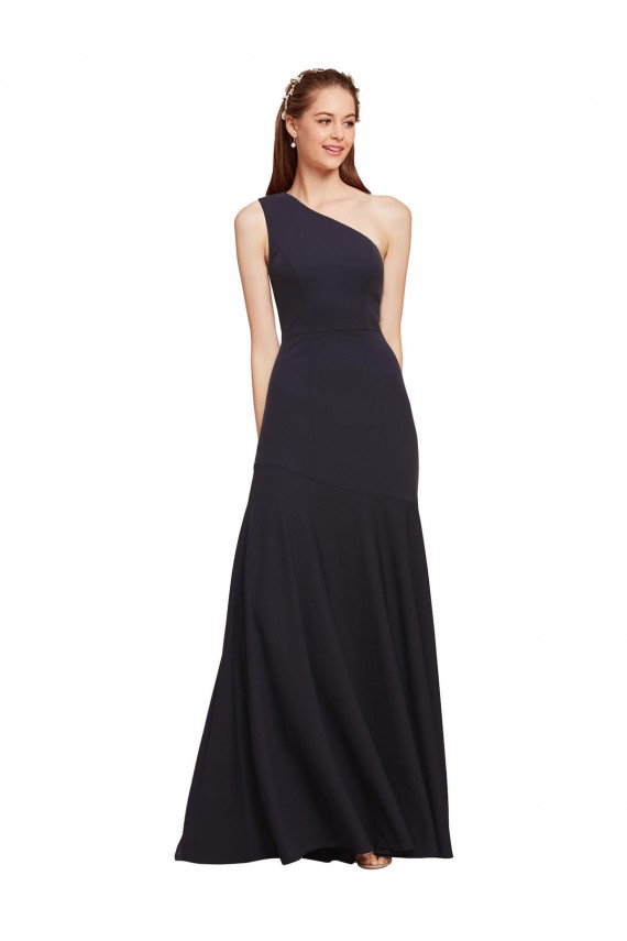 Purchase Long Sleeveless One Shoulder A-Line Stretch Crepe Dark Navy Evening Dresses Canada