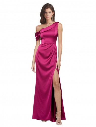 Purchase Long Sleeveless One Shoulder A-Line Stretch Satin Fuchsia Evening Dress Canada