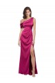 Purchase Long Sleeveless One Shoulder A-Line Stretch Satin Fuchsia Evening Dress Canada