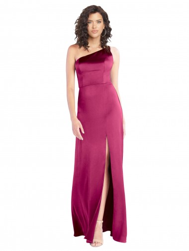 Purchase Long Sleeveless One Shoulder A-Line Stretch Satin Open Back Evening Dress Canada