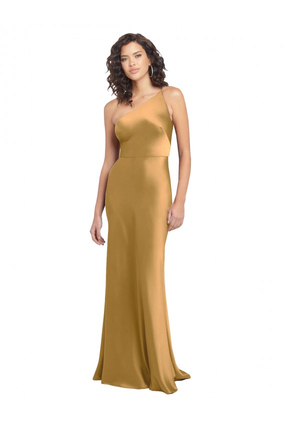 Purchase Long Sleeveless One Shoulder A-Line Stretch Satin Evening Dress Canada
