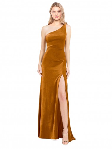 Purchase Long Sleeveless One Shoulder A-Line Stretch Velvet Evening Dress Canada