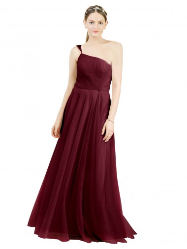 Purchase Long Sleeveless One Shoulder A-Line Tulle Semi Formal Evening Dress Canada