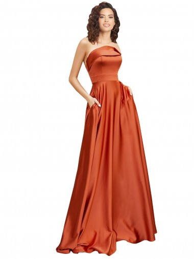 Purchase Sweep Train Sleeveless Round Neck A-Line Silky Satin Evening Dress Canada