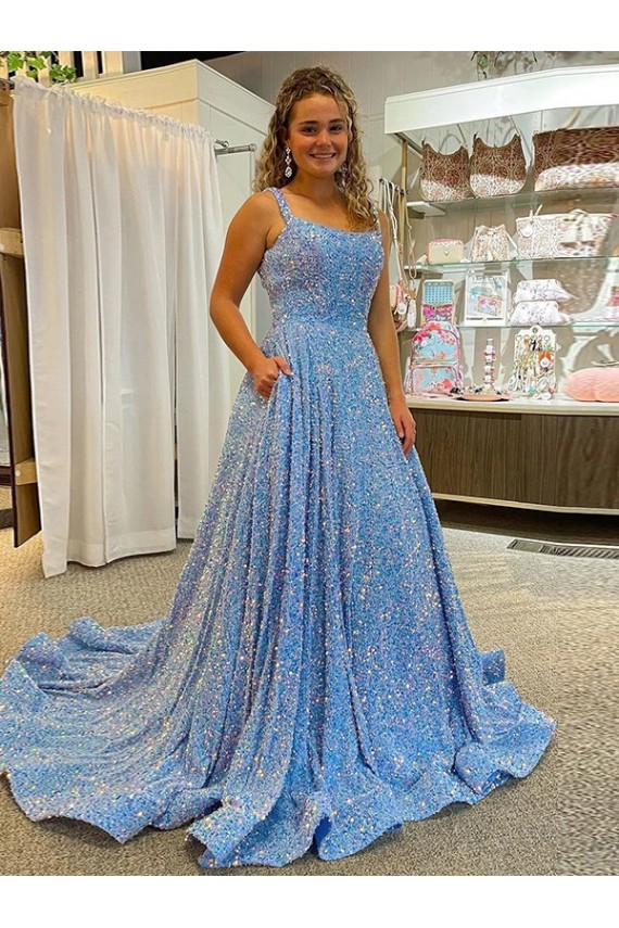 Purchase Court Train Sleeveless Scoop Neck A-Line Velvet Sequin Evening Dress Canada