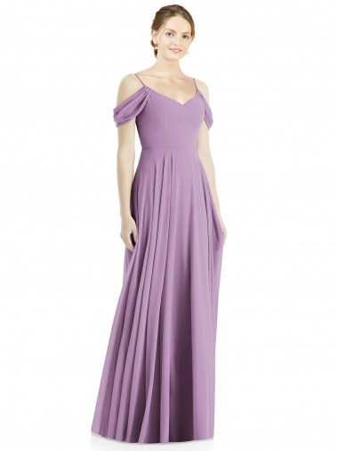 Purchase Long Sleeveless Off the Shoulder A-Line Chiffon Maxi Evening Gowns Canada