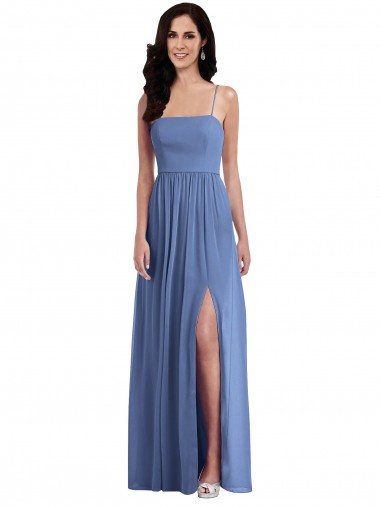 Purchase Long Sleeveless Spaghetti Straps A-Line Soft Chiffon Windsor Blue Maxi Evening Dress Canada