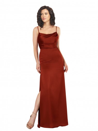 Purchase Long Sleeveless Spaghetti Straps A-Line Silky Satin Low Back Evening Dress Canada