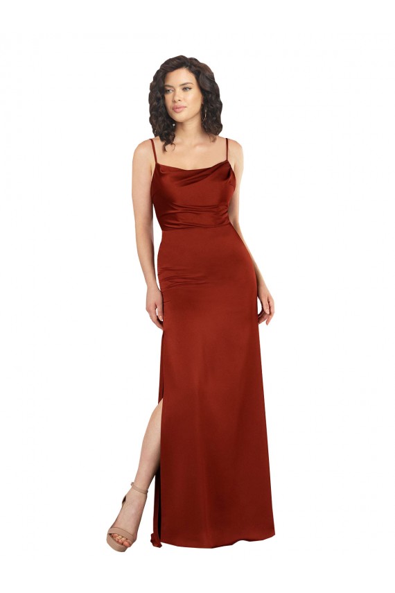 Purchase Long Sleeveless Spaghetti Straps A-Line Silky Satin Low Back Evening Dress Canada
