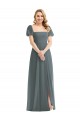 Purchase Long Puff Sleeves Square Neck A-Line Soft Chiffon Maxi Evening Dress Canada