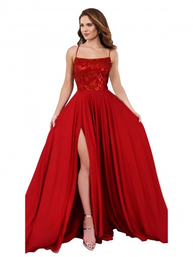 Purchase Long Sleeveless Spaghetti Straps A-Line Spandex & Lace Semi Formal Evening Dress Canada