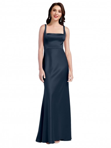 Purchase Long Sleeveless Square Neck A-Line Stretch Satin Bridal Party Dress Canada