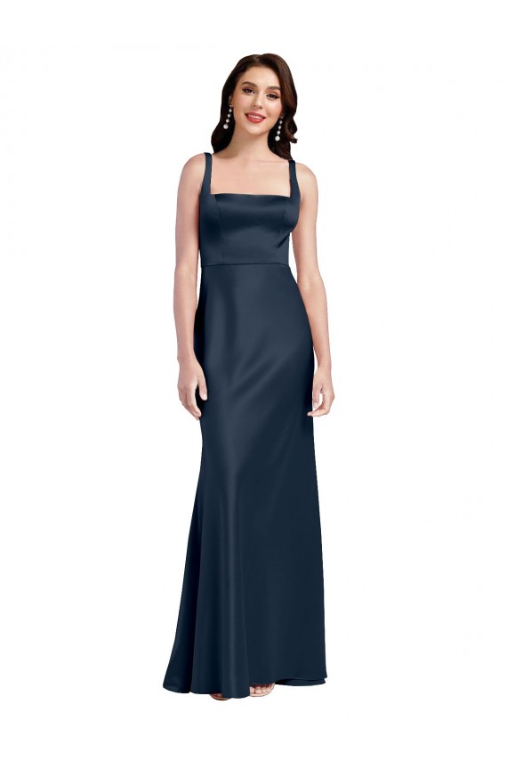 Purchase Long Sleeveless Square Neck A-Line Stretch Satin Bridal Party Dress Canada