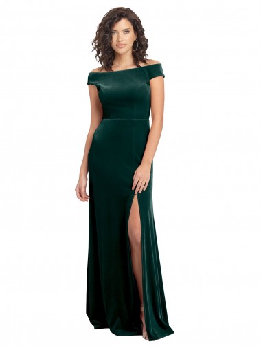 Purchase Long Cap Sleeves Square Neck A-Line Stretch Velvet Evening Dress Canada