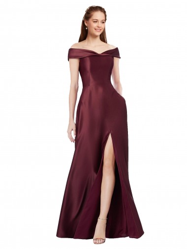 Purchase Long Cap Sleeves Off the Shoulder A-Line Satin Evening Dress Canada
