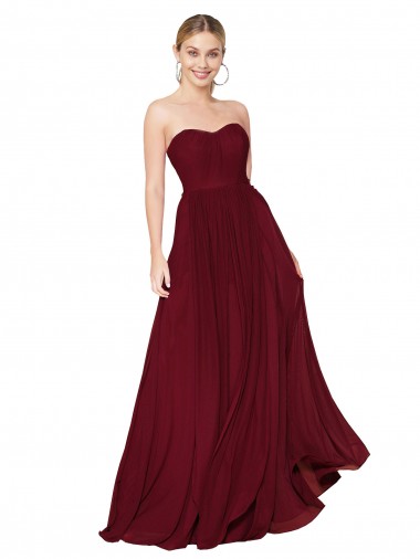 Purchase Long Sleeveless Sweetheart A-Line Soft Chiffon Burgundy Evening Dress Canada