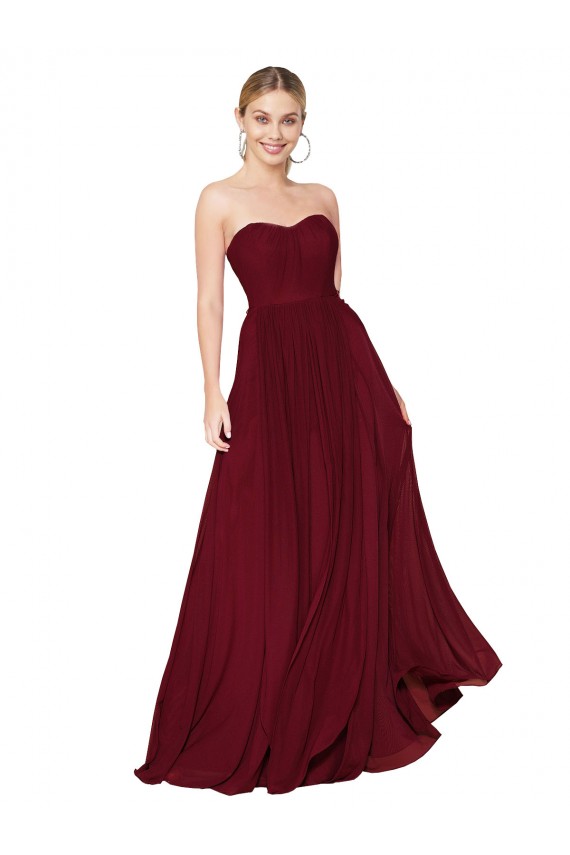Purchase Long Sleeveless Sweetheart A-Line Soft Chiffon Burgundy Evening Dress Canada