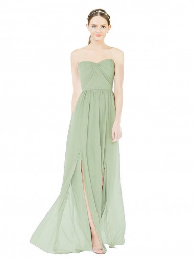 Purchase Long Sleeveless Sweetheart A-Line Soft Chiffon Sage Maxi Evening Dress Canada