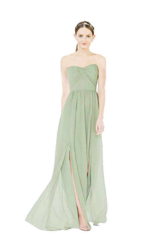 Purchase Long Sleeveless Sweetheart A-Line Soft Chiffon Sage Maxi Evening Dress Canada