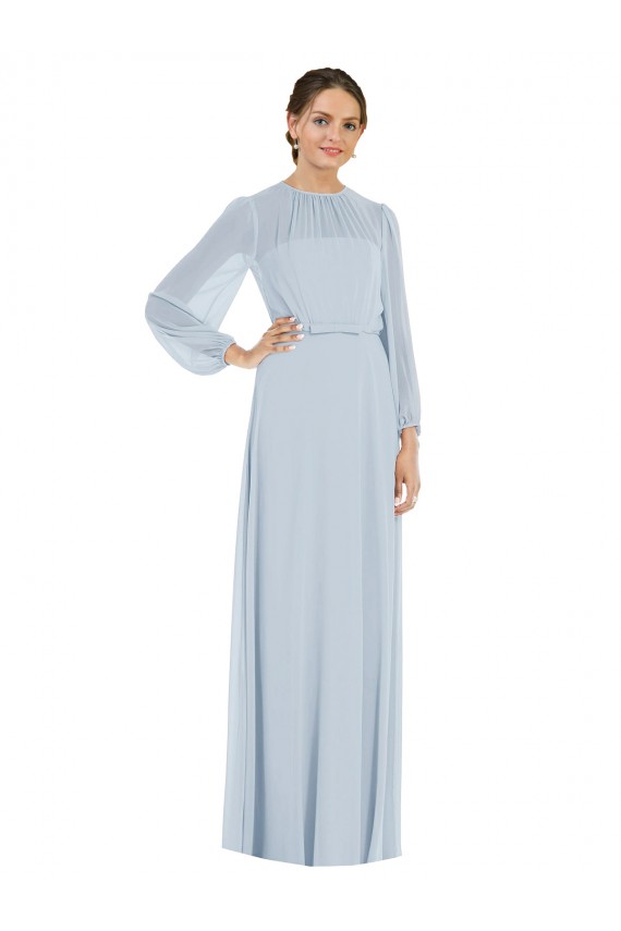 Purchase Long Puff Sleeves Strapless A-Line Soft Chiffon Maxi Evening Dress Canada