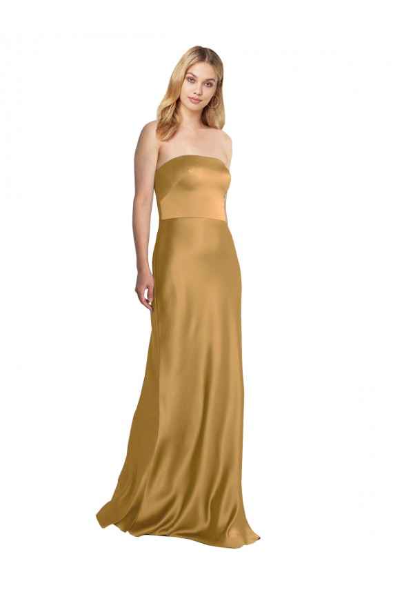 Purchase Long Sleeveless Strapless A-Line Stretch Satin Evening Gown Canada