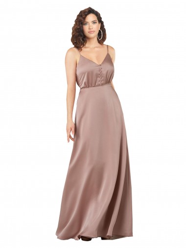 Purchase Long Sleeveless V-Neck A-Line Silky Satin Evening Gown Canada