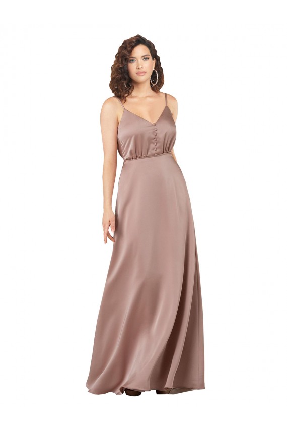 Purchase Long Sleeveless V-Neck A-Line Silky Satin Evening Gown Canada
