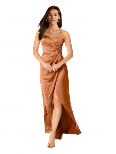 Purchase Long Sleeveless Spaghetti Straps A-Line Silky Satin Evening Dress Canada