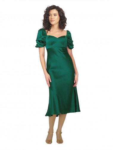 Purchase Midi Length Short Sleeves Sweetheart A-Line Silky Satin Evening Dress Canada