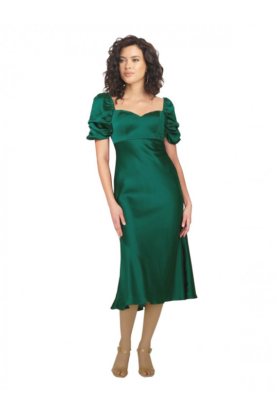 Purchase Midi Length Short Sleeves Sweetheart A-Line Silky Satin Evening Dress Canada