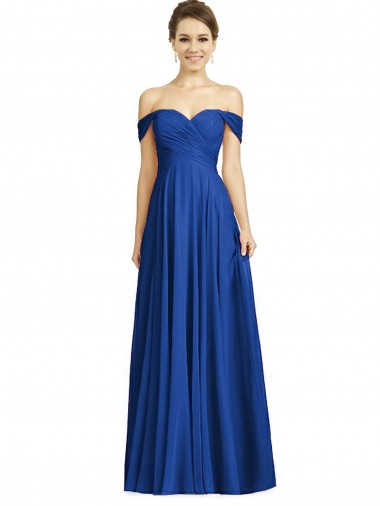 Purchase Long Cap Sleeves Off the Shoulder A-Line Soft Chiffon Maxi Evening Dress Canada