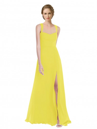 Purchase Long Sleeveless Spaghetti Straps A-Line Soft Chiffon Yellow Maxi Evening Dress Canada