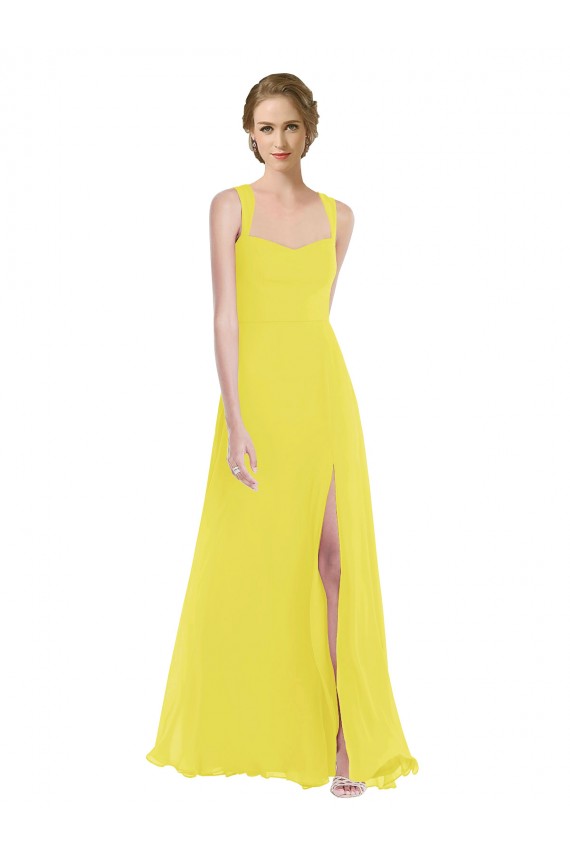 Purchase Long Sleeveless Spaghetti Straps A-Line Soft Chiffon Yellow Maxi Evening Dress Canada