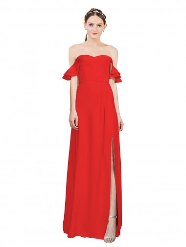 Purchase Long Sleeveless Off the Shoulder A-Line Stretch Crepe Evening Dress Canada