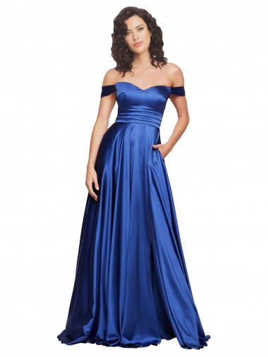 Purchase Sweep Train Sleeveless Off the Shoulder A-Line Stretch Satin Evening Dress Canada